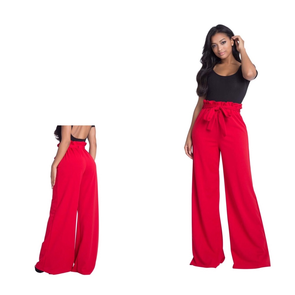 High Waist Big Leg Tie Pants